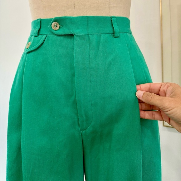 Vintage 80’s Green High-Waist Pleated Trousers - Picture 5 of 15
